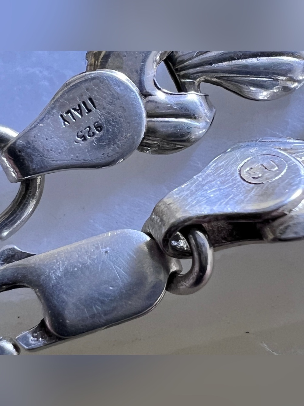 Vintage Italy Heart Shell Link Bracelet Sterling Silver 925 - Picture 9 of 11